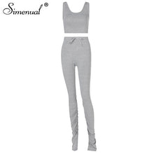 Load image into Gallery viewer, Simenual Tank Top And Stacked Pants 2 Piece Set Women Casual Sportswear Sleeveless Tracksuits Fashion Workout Grey Matching Sets
