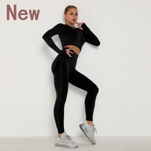 Load image into Gallery viewer, Seamless Women Sport Set For Gym Long Sleeve Top High Waist Belly Control Leggings Clothes Seamless Sport Suit Sexy Booty Girls
