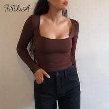 Load image into Gallery viewer, FSDA Long Sleeve Knitted Skinny Bodysuit Women Winter Autumn Winter Solid Square Collar White Black Casual Body Top Jumpsuit
