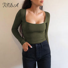 Load image into Gallery viewer, FSDA Long Sleeve Knitted Skinny Bodysuit Women Winter Autumn Winter Solid Square Collar White Black Casual Body Top Jumpsuit
